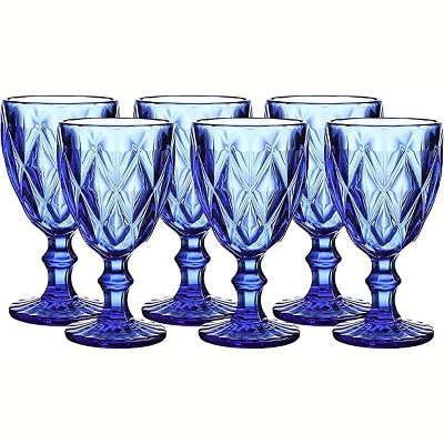 Cobalt Blue Vintage Glass Goblet Drinkware Set, 9 oz, Set of 6