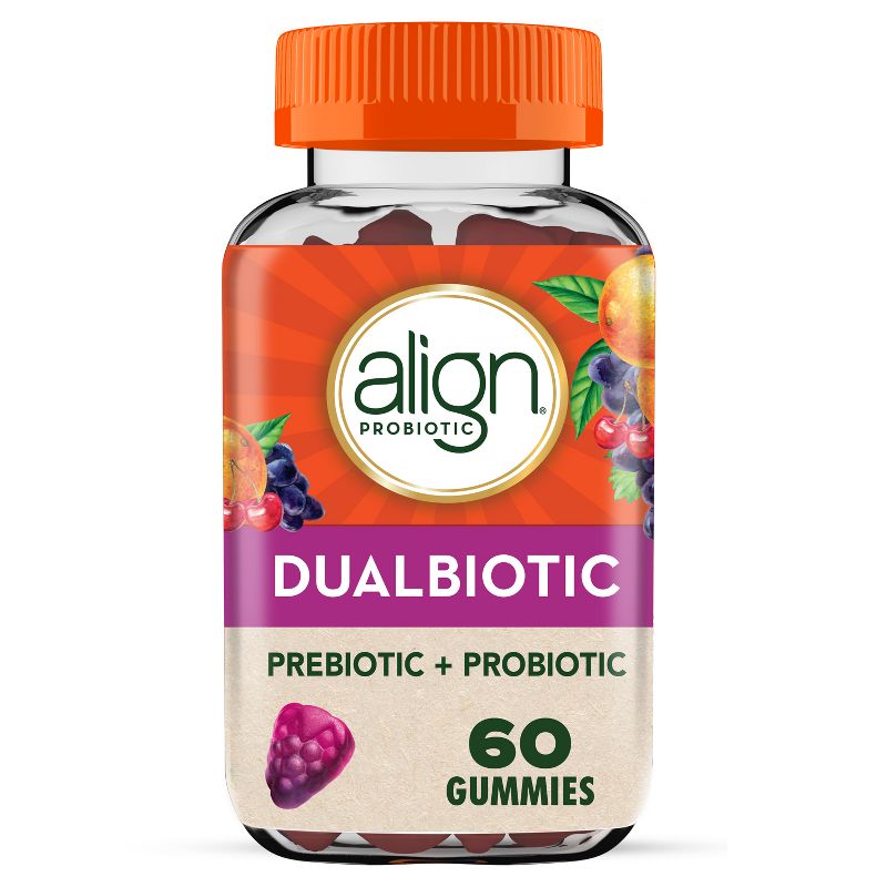 Align DualBiotic Prebiotic &#38; Probiotic Daily Supplement Gummies - Natural Fruit  - 60ct, 1 of 15