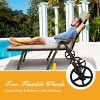 Tangkula Folding Outdoor Rattan Chaise Lounge Chair Cushioned Recliner w/ Wheels Beige - 3 of 4