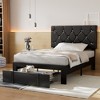 VECELO Queen/Full/Twin Size Bed Frame Leather Upholstered Platform Bed with Drawers and Headboard, Black/White - 2 of 4