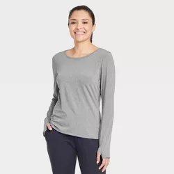 Women's Essential Crewneck Long Sleeve T-Shirt - All in Motion™ Heathered Black M