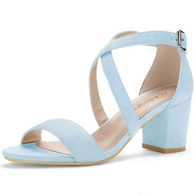 Allegra K Women's Open Toe Crisscross Buckle Ankle Strap Block Heel Sandals