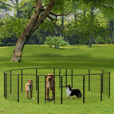 VisioGear 16 Panels Puppy Playpen, Foldable Dog Pen with Doors for Camping, Yard, Black, 30.94"*39.29"*0.59"