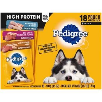 Pedigree High Protein Chicken and Turkey, Beef and Pork Tenderloin, Chicken and Beef Adult Wet Dog Food - 3.5oz/18ct