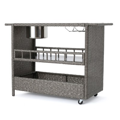 Puerta Wicker Barcart - Mixed Black- Christopher Knight Home