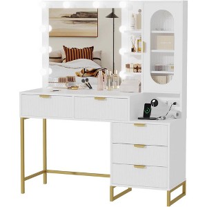 Vanity Mirror with Lights and Table & Power Outlet, Makeup Vanity Table with 12 Bulbs, 5 Drawer - 1 of 4