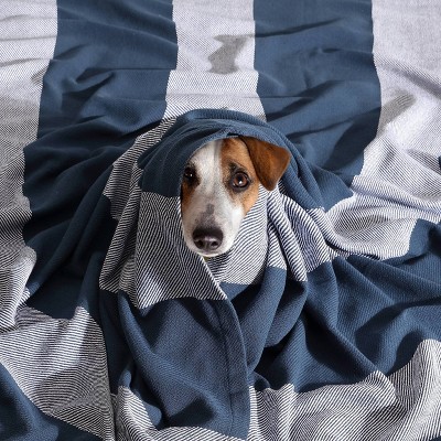Boylston Navy Stripe Twin Cotton Reversible Blanket