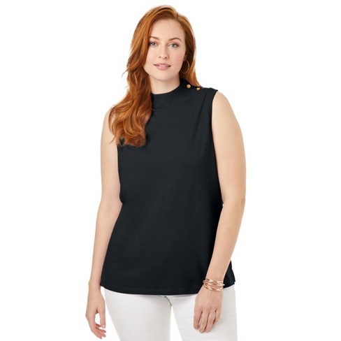 Jessica London Women's Plus Size Button Neck Tank, L - Black : Target