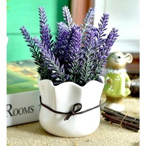 K-Cliffs Artificial Lavender Potted Fake Purple Flowers Faux Plastic Plants in White Ceramic Pot - 1 of 4