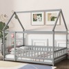 Full Size Wooden House Floor Bed with Roof Frame and Safety Guardrails - 2 of 4