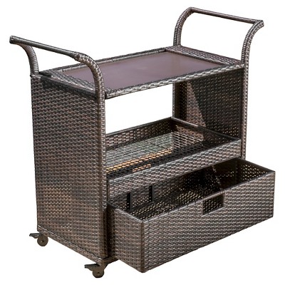 Corona Wicker Outdoor Serving Cart - Brown - Christopher Knight Home
