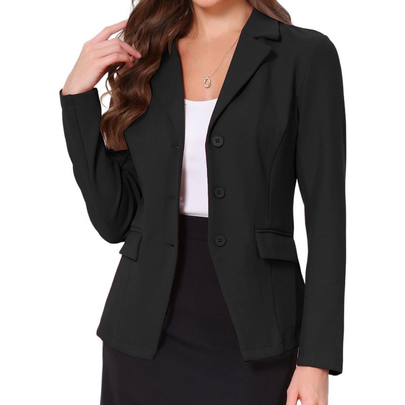 INSPIRE CHIC Women's Long Sleeves Notched Lapel Work Office Button-Down Solid Blazer with Pockets Small Black
