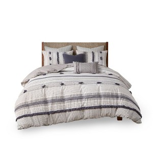 Gracie Mills Belinda Serene Stripe 3-Piece Cotton Duvet Cover Set - 1 of 4