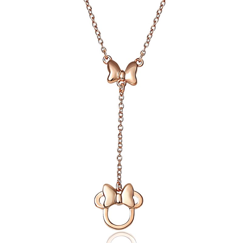Disney Minnie Mouse Womens Y Necklace in Pink Gold-Plated Sterling Silver Jewelry for Women, 18'', 1 of 6