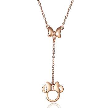 Disney Minnie Mouse Womens Y Necklace in Pink Gold-Plated Sterling Silver Jewelry for Women, 18''