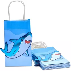 Blue Panda 15 Pack Kraft Paper Gift Bags with Handles for Birthday & Party Favor, Blue Shark, 9 x 5.3 in