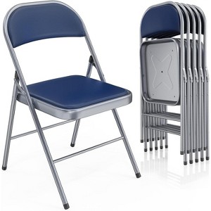 VINGLI 6 Pack Folding Chairs with Padded Seats, Metal Frame with Pu Leather Seat & Back, Capacity 350 lbs, Blue - 1 of 4