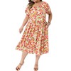 Women's Plus Size Floral Print Crew Neck Tulip Short Sleeve Flowy Summer A Line Midi Dresses with Pockert- Agnes Orinda - 2 of 4