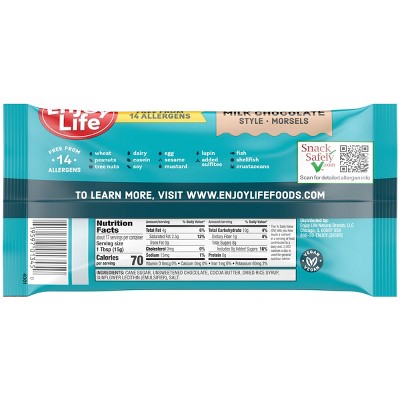 Enjoy Life Gluten Free Rice Milk Chocolate Dairy Free Vegan Baking Morsels - 9oz
