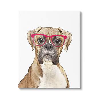 Wall Art by Annalisa Latella Boxer Dog Red Glasses Kids' Unframed Canvas - Stupell Industries