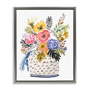 Stupell Industries Birds Perched Fun Floral Blossoms Floating Frame Canvas Art - 1 of 4