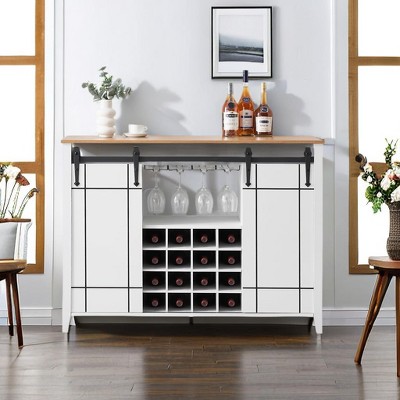 Whizmax Coffee Bar Cabinet with Storage,47" Wine Bar Cabinet with Sliding Barn Door,Sideboard Cabinet with 16 Bottle Wine Rack for Dining,Living Room