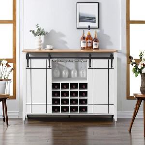Whizmax Coffee Bar Cabinet with Storage,47" Wine Bar Cabinet with Sliding Barn Door,Sideboard Cabinet with 16 Bottle Wine Rack for Dining,Living Room - 1 of 4