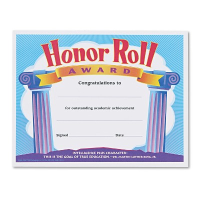 Trend Honor Roll Award Certificates 8-1/2 x 11 30/Pack T2959