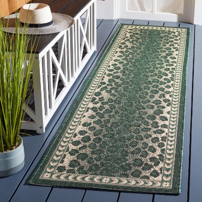 Dark Green and Ivory Leopard Print Runner Rug
