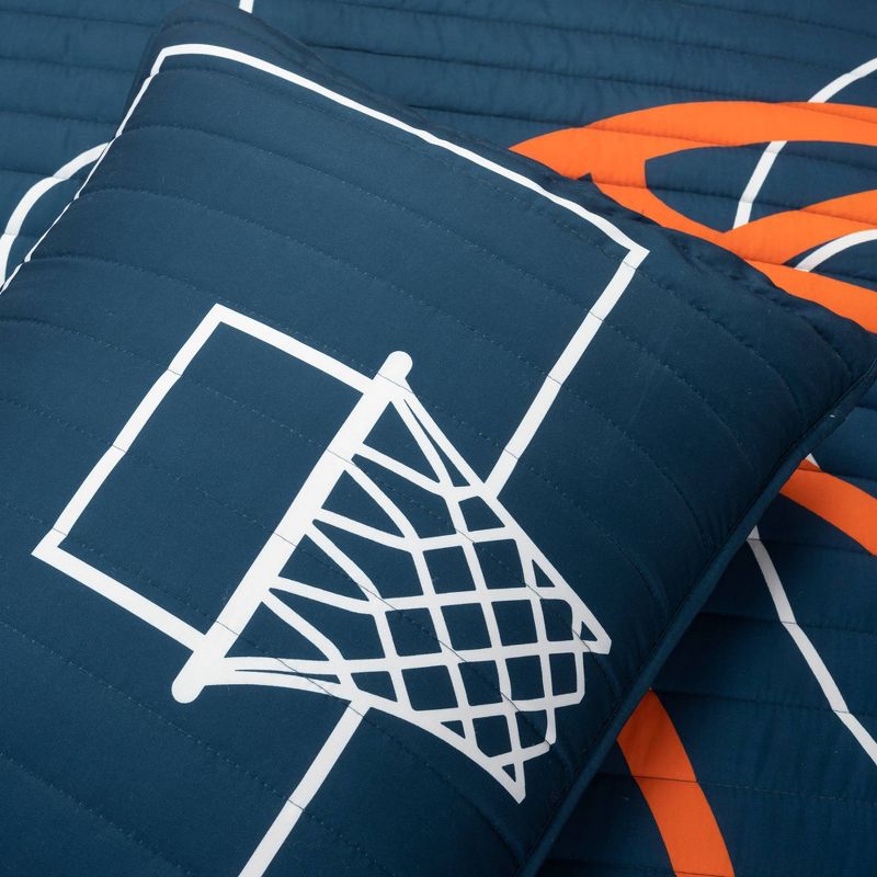4pc Twin Kids&#39; Basketball Game Reversible Oversized Quilt Set Navy - Lush D&#233;cor, 6 of 10