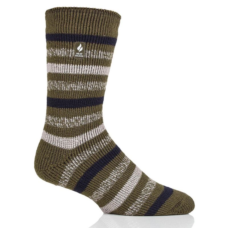 Heat Holders® Men's Brian ORIGINAL™ Striped Crew Socks | Advanced Thermal Yarn | Thick Boot Socks Cold Weather Gear | Warm + Soft, Hiking, Cabin, Hunting, Outdoor, Cozy Socks, 1 of 2