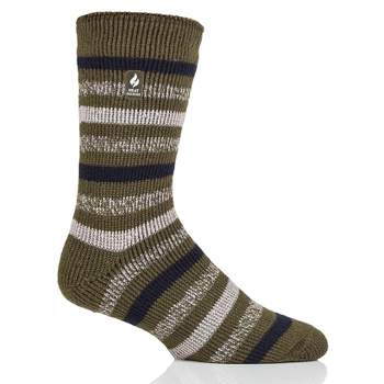 Heat Holders® Men's Brian ORIGINAL™ Striped Crew Socks | Advanced Thermal Yarn | Thick Boot Socks Cold Weather Gear | Warm + Soft, Hiking, Cabin, Hunting, Outdoor, Cozy Socks