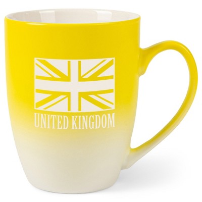 Elanze Designs United Kingdom Flag 12 Ounce Ceramic Laser-Etched Engraved Drinkware Mug, Yellow and White Ombre