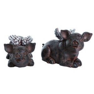 Transpac Large Resin Farmhouse Country Sitting Pig w/Wings Figurines Set of 2 Home Decorations Tabletop Mantel - 1 of 1