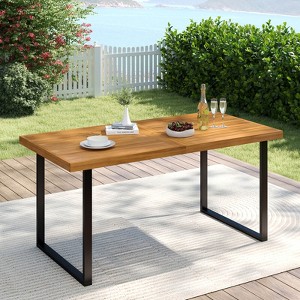 Costway 63" Acacia Wood Dining Table with Heavy-Duty Metal Legs 1.97" Umbrella Hole - 1 of 4