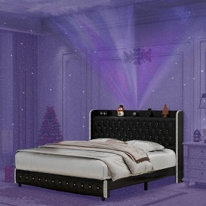 NicBex Full/Queen/King Upholstered Bed Frame with Star Galaxy Projector,Storage Tufted Wingback Headboard with USB Port,Music Speaker,Easy Assembly - 1 of 4