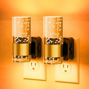 YANSUN 2-Pack 1W Plug-In Light Sensor Night Lights with Bubble Acrylic Column Design, Amber 1600K Light, Slide Dimming (0%-100%), US Plug - 1 of 4