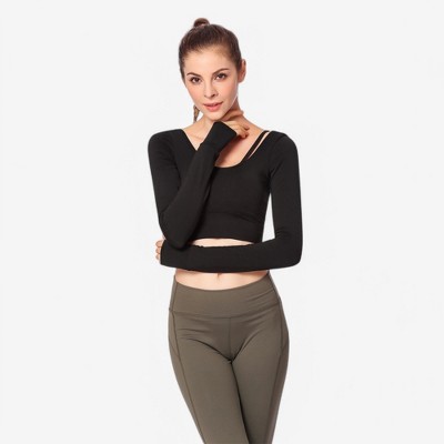 Anna-Kaci Active Women's Long Sleeve Cropped Active Top with Scoop Neck and Fitted Design