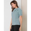 INSPIRE CHIC Women's Bow Tie Neck Solid Color Elastic Cuffs Elegant Office Short Sleeve Blouse - 4 of 4