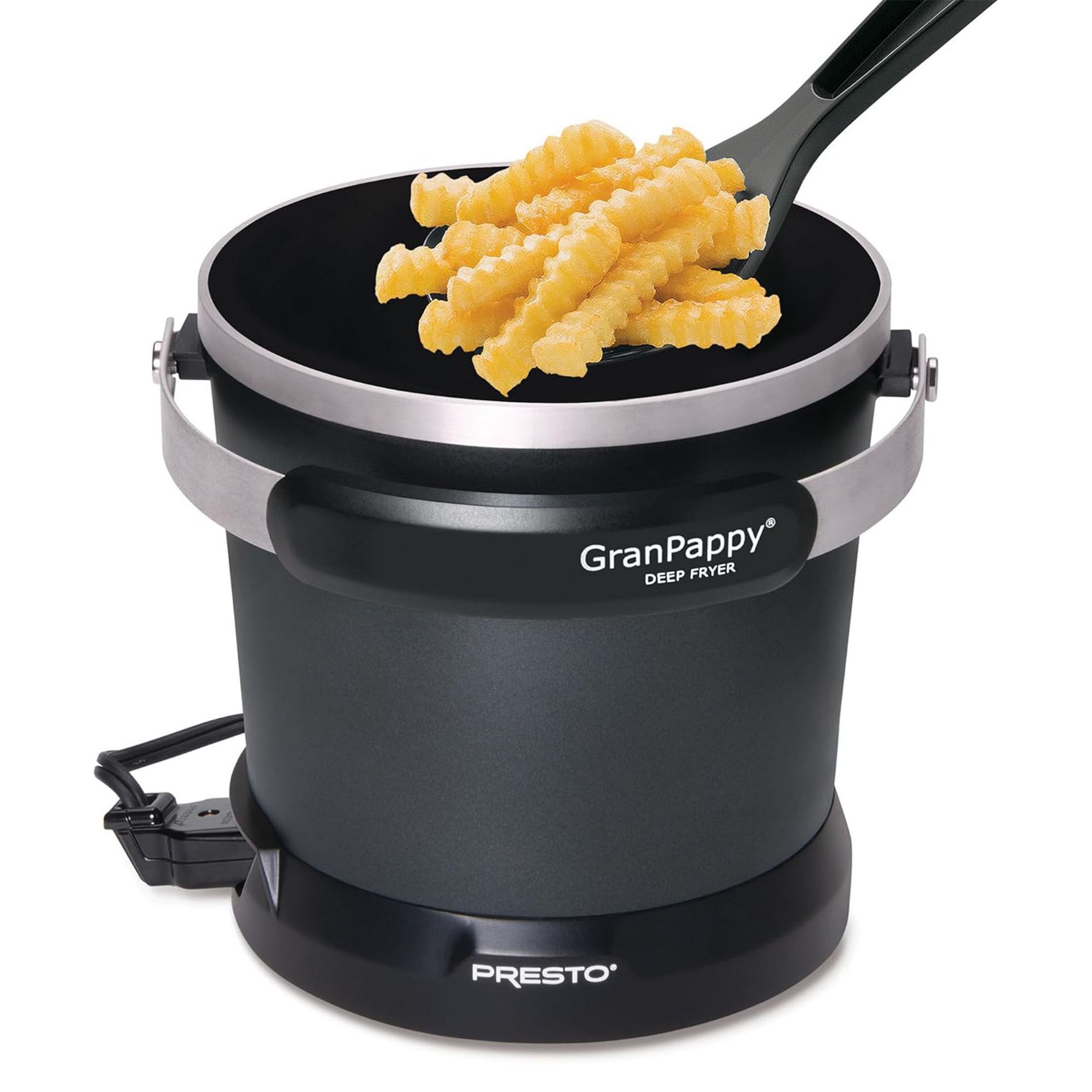 Presto 05411 GranPappy Electric Deep Fryer, Ceramic Nonstick, Handy Scoop, Black