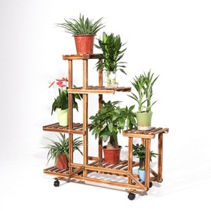 Artloge 6 Tier Natural Wooden Plant Stand Vertical Multiple Holder Corner Flower Pots Display Rack with Wheels for Living Room Garden Balcony Patio - 1 of 4