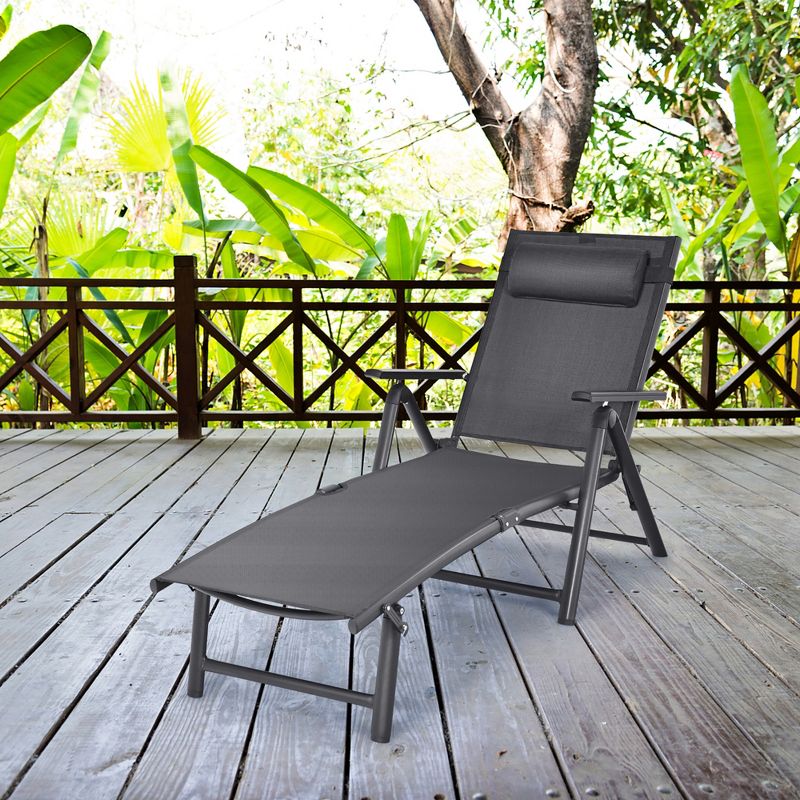 Costway Patio Chaise Lounge Chair Recliner Aluminum Adjustable Headrest Pillow, 1 of 11