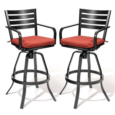 Crestlive Products Outdoor Bar Stools Set of 2  Aluminum Swivel Barstools with Sunbrella Cushion Cast Aluminum Patio High Chair Bistro Set