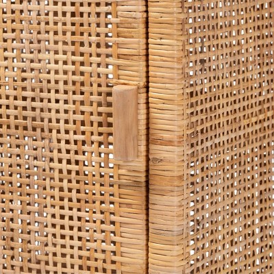 Natural Mahogany and Rattan Bohemian Night Table
