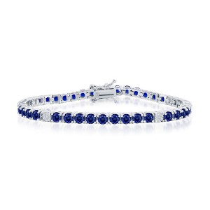 Bella Silver Sterling Silver, 3.5mm Round CZ Tennis Bracelet - Sapphire Spinel - Blue - 1 of 3