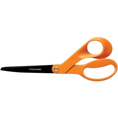 Fiskars Non-Stick Bent Handle Right Handed Pointed Scissors, 8 Inches, Orange
