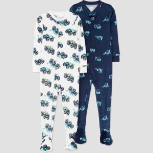 Carter's Just One You® Toddler Boys' 2pk Snug Fit Long Sleeve Fleece Footed Pajama - 1 of 3