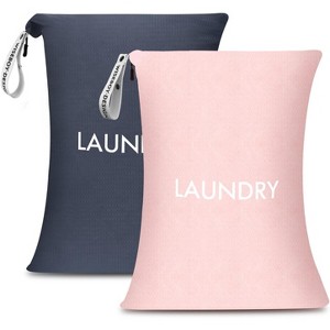 2 Pack Travel Laundry Bags, Washable Nylon Wet Dry Bags for Dirty Clothes, Swimsuits & Workout Gear - 1 of 4