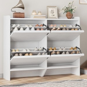 4-Drawer Shoe Cabinet with Flip Drawers, Adjustable Freestanding Wooden Shoe Organizer for Entryway, Hallway, and Living Room - 1 of 4