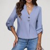 Anna-Kaci Women's V-Neck Blouse with Decorative Front Buttons and Roll-Tab Sleeves - 2 of 4
